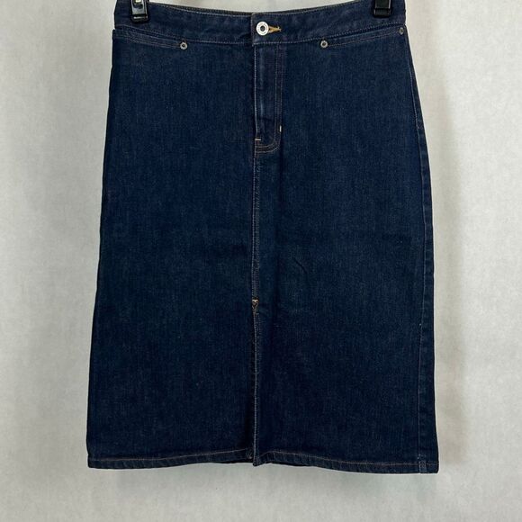 Gap Denim Pencil Skirt Sz 4 Stretch Knee Length Dark Wash Front Slit - Picture 1 of 6